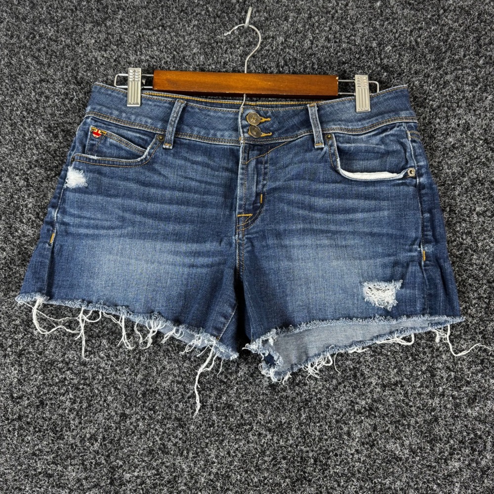 Hudson Womens Blue Denim Cut Off Shorts Distressed Flap Pocket Size 27